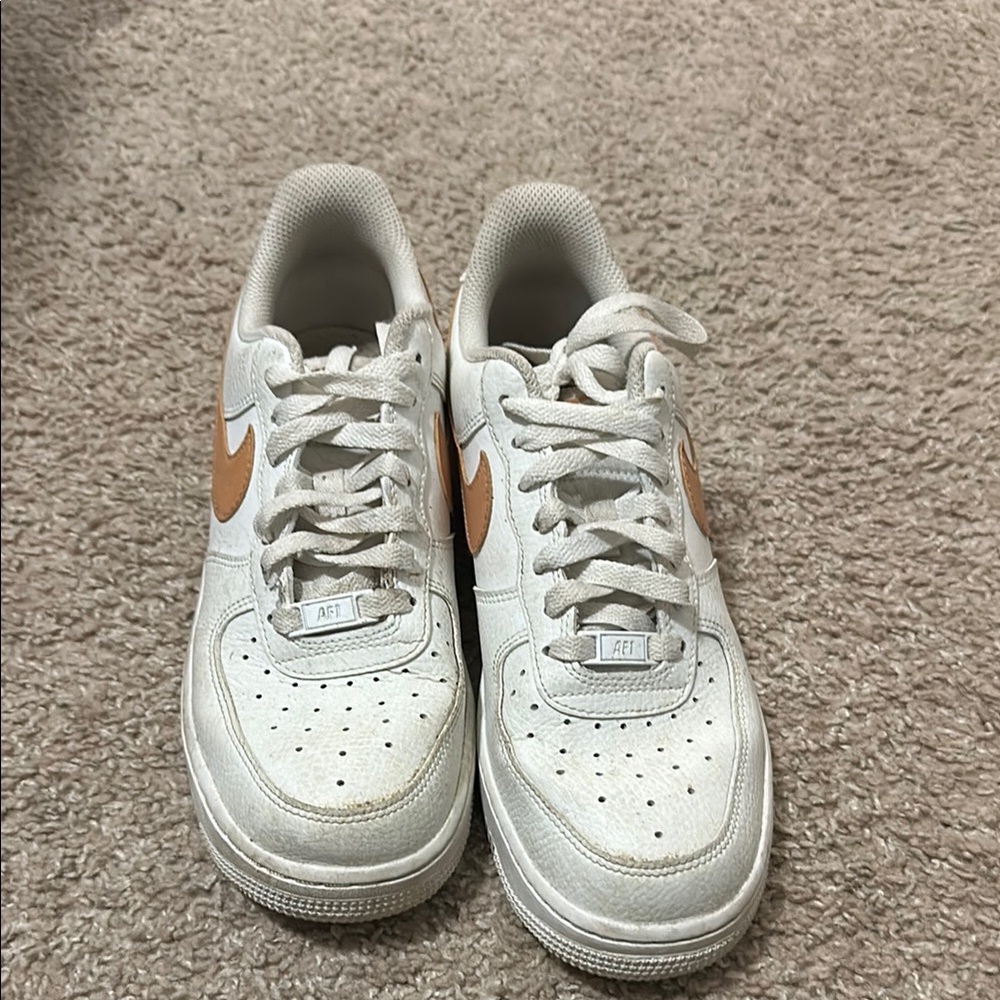 Nike Air Force 1 White and Orange Sneakers